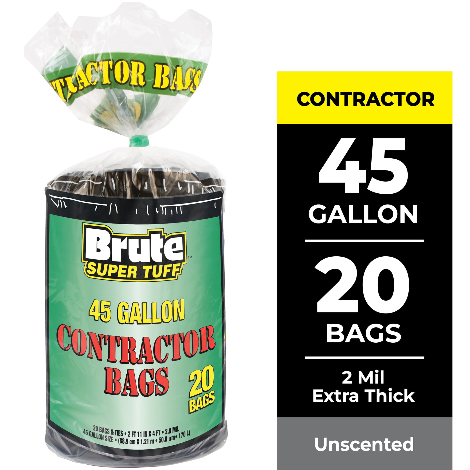 Brute Super Tuff Contractor Trash Bags, 45 Gallon, 20 Bags