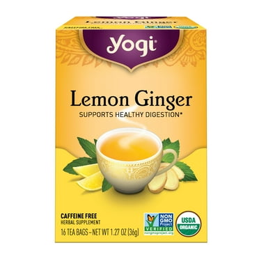 Yogi Lemon Ginger, Caffeine-Free, Organic Herbal Wellness Tea Bags, 16 Count