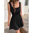 thumbnail image 5 of Women's Sleeveless Summer for Mini Dress Adjustable Drawstring Ruched Waist Tie Casual Sundress Black S, 5 of 7