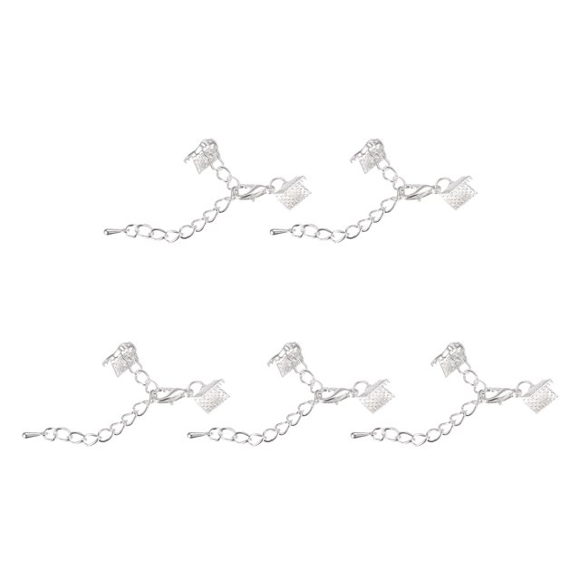 Unique Bargains 20Sets Ribbon Crimp Clamp Ends with Lobster Claw Clasps & Chain 8mm Silver White
