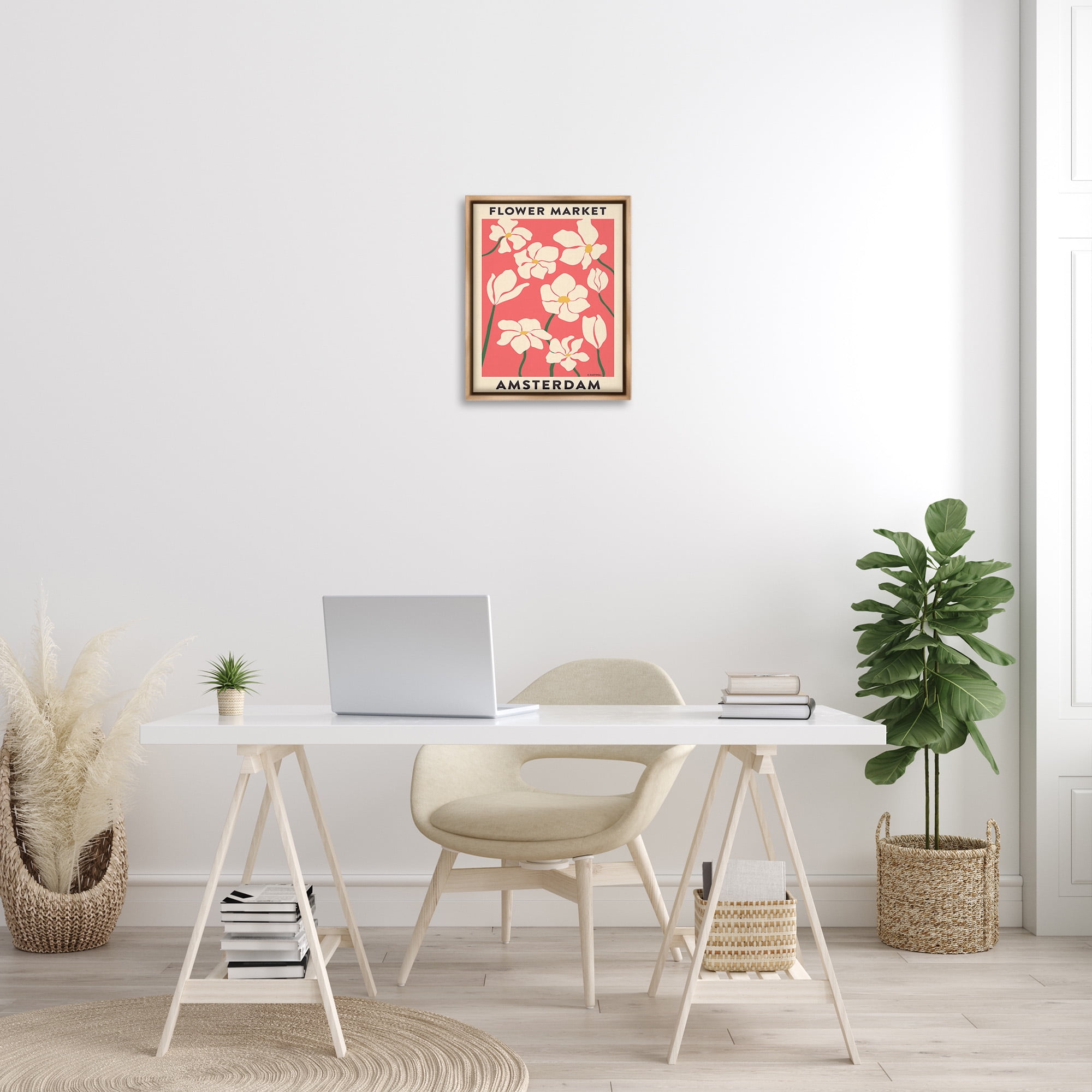 Stupell Industries Amsterdam Flower Market Botanical & Floral Painting Brown Floater Framed Canvas Art Print Wall Art, 17 x 21