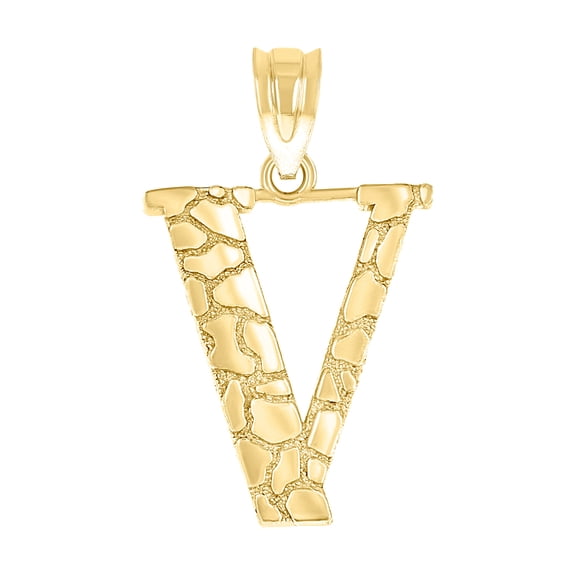 10k Yellow Gold Unisex Nugget Letter Name Personalized Monogram Initial V Charm Pendant Necklace 20.5x11.80mm Wide Penda