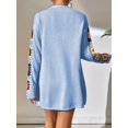 thumbnail image 5 of 2025 Boho Floral Pattern Crochet Open Front Long Sleeve Casual Knit Cardigan Sweater  Blue L, 5 of 7