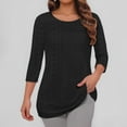 thumbnail image 2 of MIXUE Womens Summer Tops Solid Color O Neck Long Sleeve Loose Casual Fashion T Shirts Sportwear,Black,L, 2 of 5