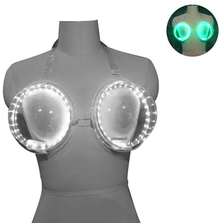 

XIDS LED Luminous Bra Sexy Large Cup Food Grade Leakproof Interactive Atmosphere Props PVC Colorful Nightclub Bar Performance Feeding Cocktail Brassiere for Party