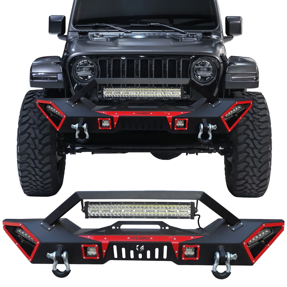 Vijay Black Front Bumper Fits 2018-2022 Jeep Wrangler JL/JLU w/Spotloghts  and Winch Seat 