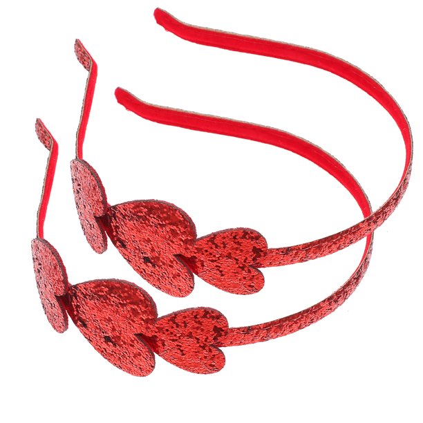 EeaseMX 2 diademas para niños con diseño de corazón de lentejuelas rojas brillantes para decoración