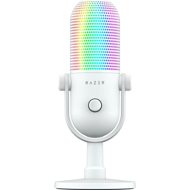 Micrófono USB Razer Seiren V3 Chroma RGB: Iluminación reactiva para streaming y juegos, micrófono de condensador con sensor táctil, limitador de ganancia digital y amortiguador. Compatible con PC, Dis