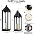 thumbnail image 3 of Large Solar Outdoor Lanterns, 24" & 18" Tall Black Metal Waterproof Decorative Candle Lantern for Front Porch Patio Table Indoor , Set of 2$$Tools & Hardware Other, 3 of 8