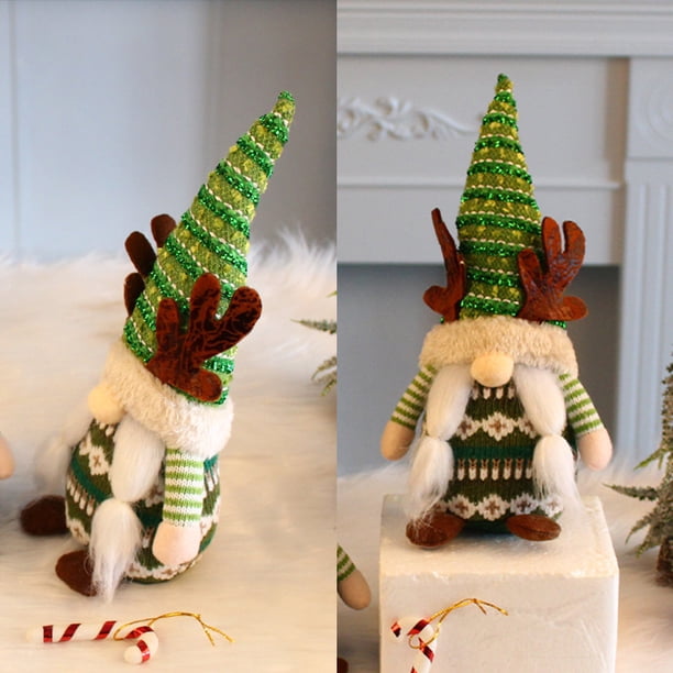 Estatua de enano de Navidad con adornos colgantes de árbol pequeño con barba blanca (niña)