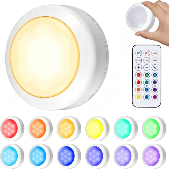 HIBIBUD 1 Pack Magnetic Locker Light with Timer, 13-Color Led Puck Light | Under-Cabinet Light with Dimmable Touch Control, Magnetic and Stick-On Mounting for Lockers and Closets