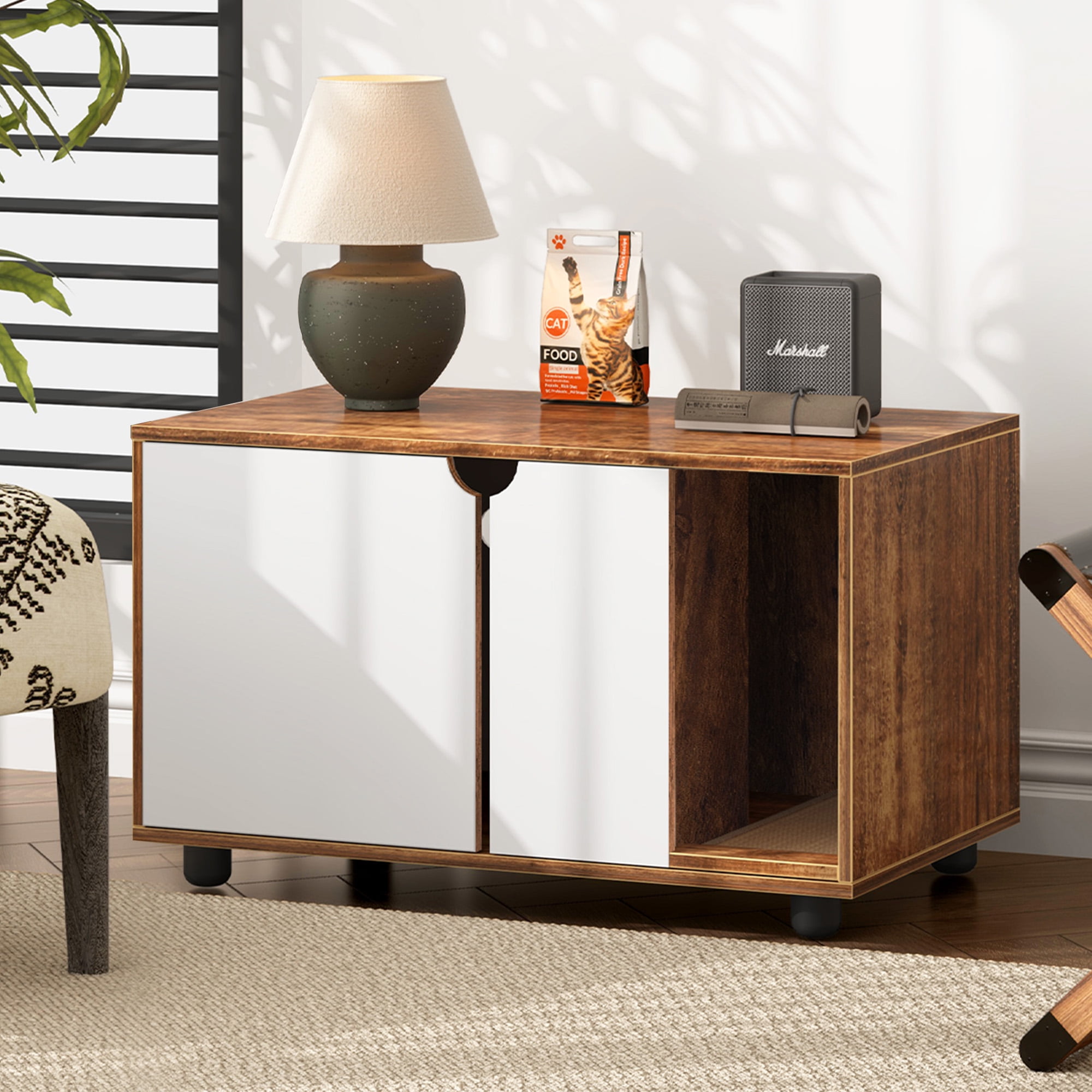Kadyn 31" Wooden Cat Litter Box Enclosure Tabletop for Nightstand, Litter Box Hidden Cat Washroom House, Brown