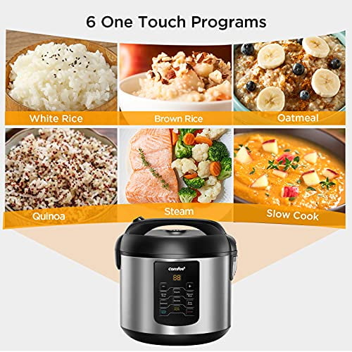 COMFEE Rice Cooker 6 in 1 Stainless Steel Multi Cooker Slow Cooker Steamer Saute and Warmer 2 QT 8 Cups Cooked Brown Rice Quinoa and Oatmeal