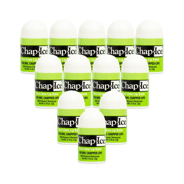 Chap-Hielo | Bálsamo labial mini kiwi y lima de 12 unidades | Paquete de bálsamo labial fortificado con vitamina E para labios secos y agrietados | Fabricado en Estados Unidos | Mini bálsamo labial de