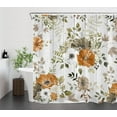thumbnail image 3 of Watercolor Wildflower Shower Curtain for Bathroom,Orange Floral and Sage Green Leaf on Vintage Grey Wood Fabric Shower Curtain with Hooks,Fall Farmhouse Bathroom Curtain Shower Set, 72x72 inches, 3 of 6