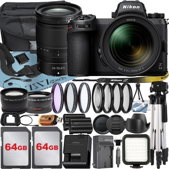 Nikon Z6 II Mirrorless Camera with NIKKOR Z 24-70mm f/4 S Lens + 64GB Card + Case + Telephoto + Tripod + ZeeTech Accessory Bundle