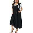 thumbnail image 4 of Agnes Orinda Women's Plus Size St. Patrick's Day Pinafore Dress Tie Shoulder Strap Pleated Jumper Dress Casual Overall Dress with Pockets 2X Black, 4 of 6