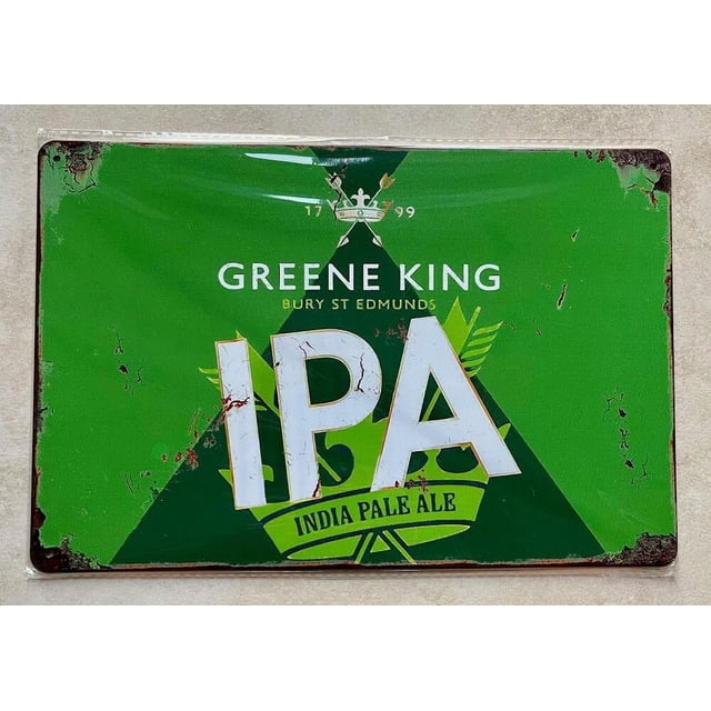 CERVEZA GREENE KING IPA PALE ALE PLACA DE METAL LETRERO DE ALUMINIO BAR PUB MAN CAVE GARAGE Tamaño: 12 x 8 pulgadas