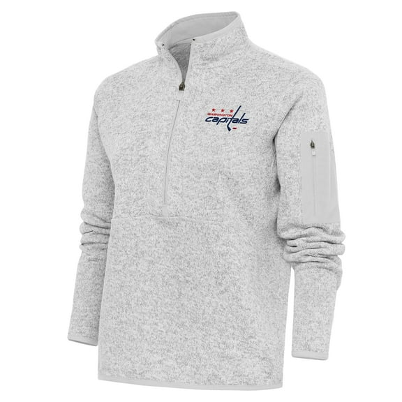 Women's Antigua Heather Gray Washington Capitals Team Logo Fortune Quarter-Zip Jacket