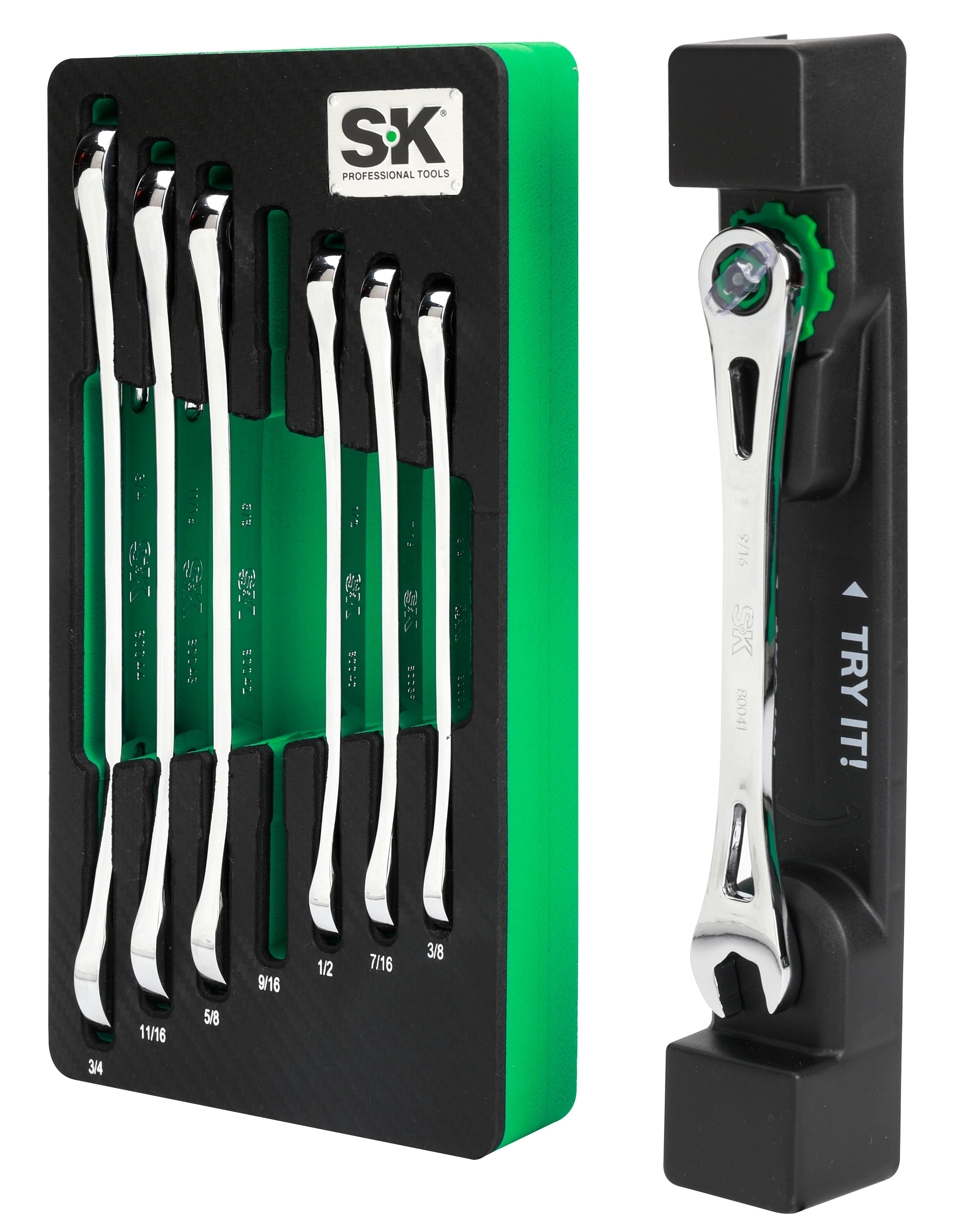 SK Hand Tools SK01362-EVA 7 Piece X-Frame Ratcheting Wrench Set, SAE Measurements