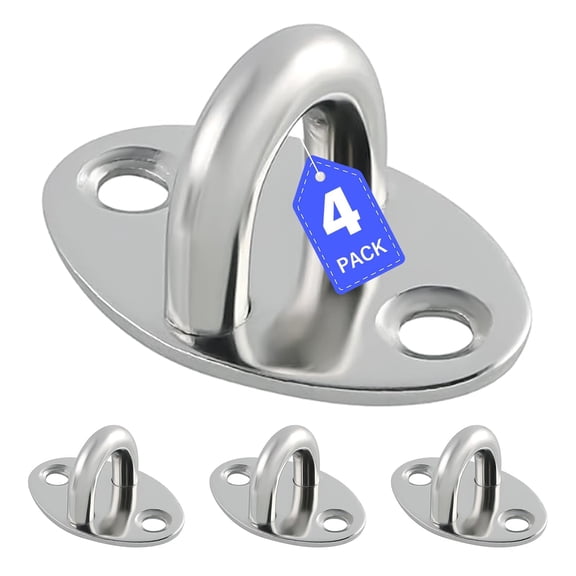 4 PCS Heavy Duty Stainless Steel Ceiling Hooks, Ceiling Hooks Pad Eyes Plate Marine Hardware Hooks with Screws