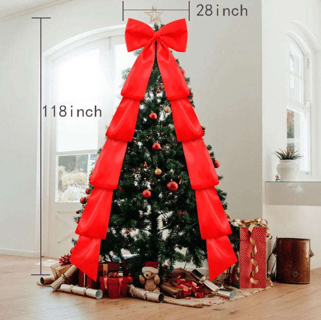 Meikd Extra-Large Decorative Bow: Giant Bow with Long Tassels—Perfect for Gift Decorations, Wedding Arches, Holiday Parties, and Christmas Trees (Red)