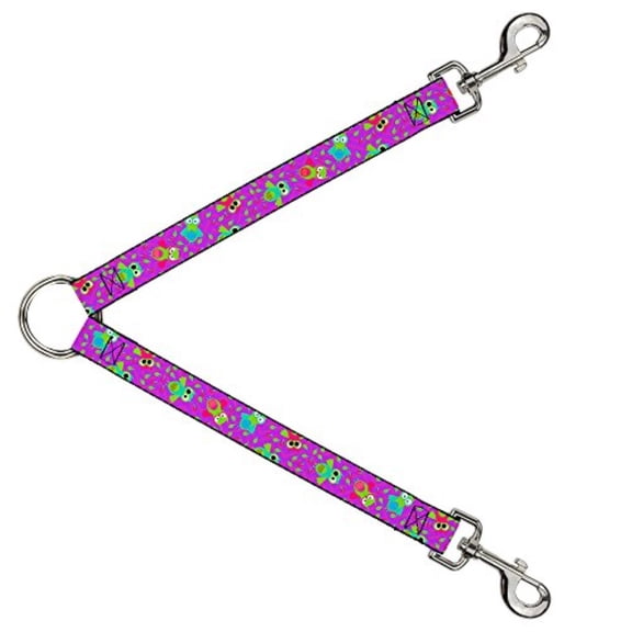 Buckle Down Dog Leash Splitter Flying Owls Leaves Purple Multi Color 1 Foot Long 1 Inch Wide