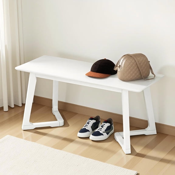Topcobe 42 Inch Modern Entryway Bench Long Dining Bench with Rubber Wood Legs, Modern Furniture for Indoor-White