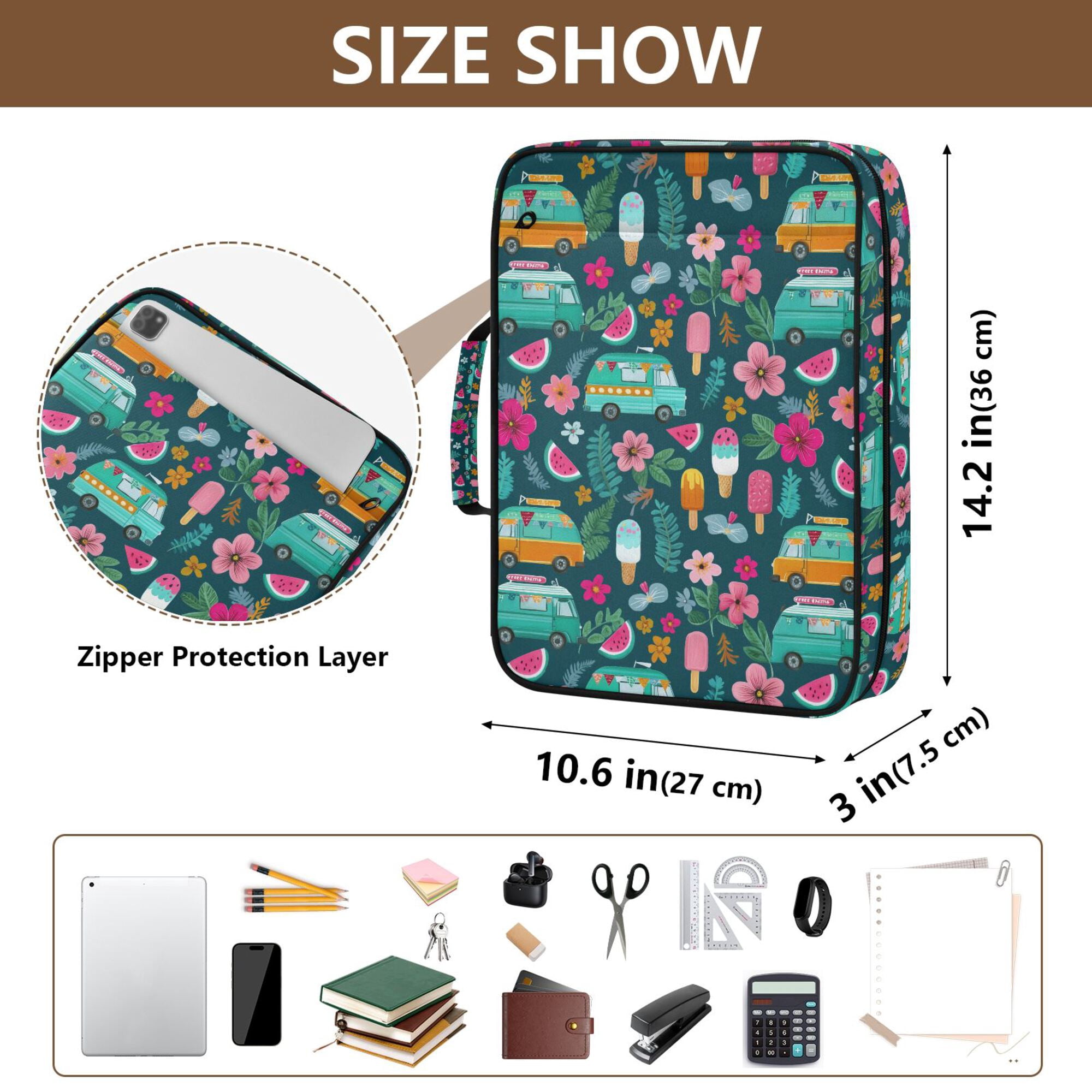 FORMRS Accordion File Folder A4 Size 7-Pocket Expanding Document Organizer Bag with 3 Ring Binder, Green Vibrant Truck Pattern