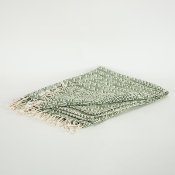 Rizzy Home  Chevron Hand Loomed Woven Throw Green/ Natural
