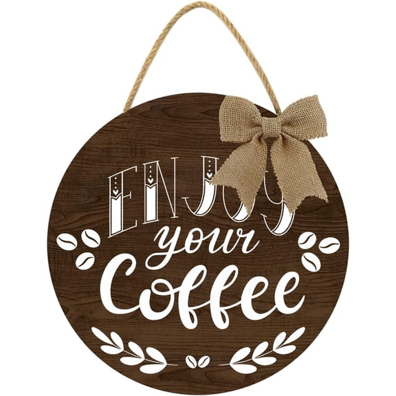 Eveokoki 12" Coffee Bar Wall Signs Decor, Enjoy Your Coffee Signs Vintage Kitchen Coffee Decor Office Coffee Maker Signs Wood Wall Hanging Art Plaque