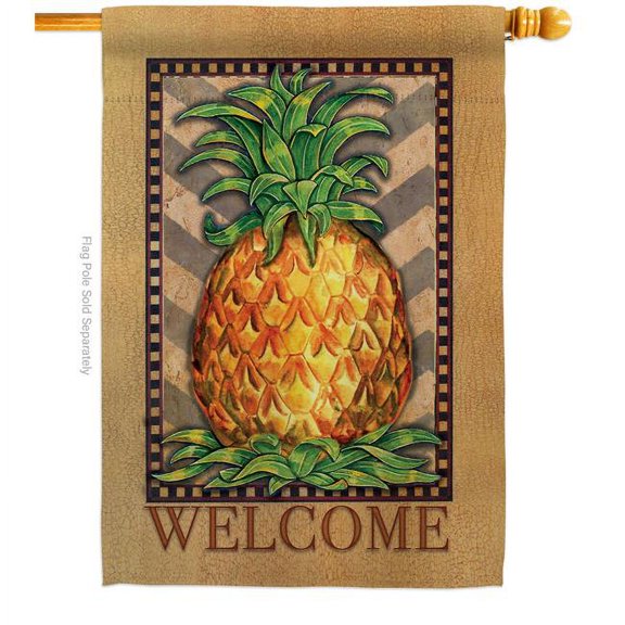 Ornament Collection  Welcome Elegant Pineapple Food Fruit 28 x 40 in. Double-Sided Decorative Vertical House Flags for Decoration Banner Garden Yard Gift