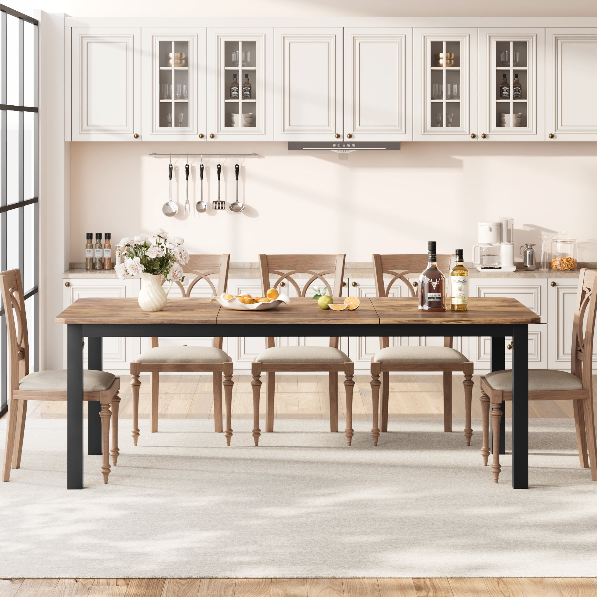 M optimized 78.7" Long Dining Table for 6~8 People, Industrial Kitchen Table, Wood Dinner Table, Kitchen & Dining Room Table, Rectangle Dining Room Table for 6 Ideal for Dinner Or Meeting