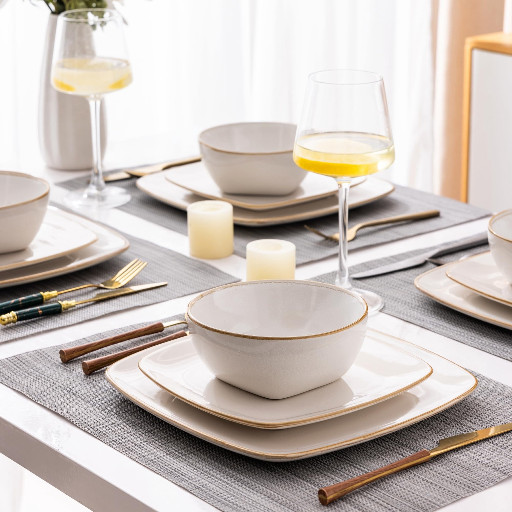 AmorArc - Set Di Stoviglie In Ceramica Fatte A Mano 12 Pezzi - Smalto Reattivo, Piatti E Ciotole - Lavabili In Lavastoviglie E Microonde