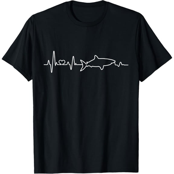 White Shark Heartbeat Shark Lover gifts I Love sharks T-ShirtMen and women, Black T-shirt, size: Extra large