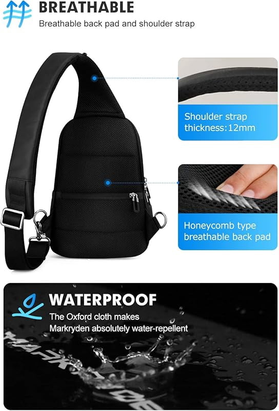 MARK RYDEN Anti-theft Sling Chest Bag Handbag for Men Waterproof Crossbody Travel Shoulder Bag Fit for 9.7" ipad …