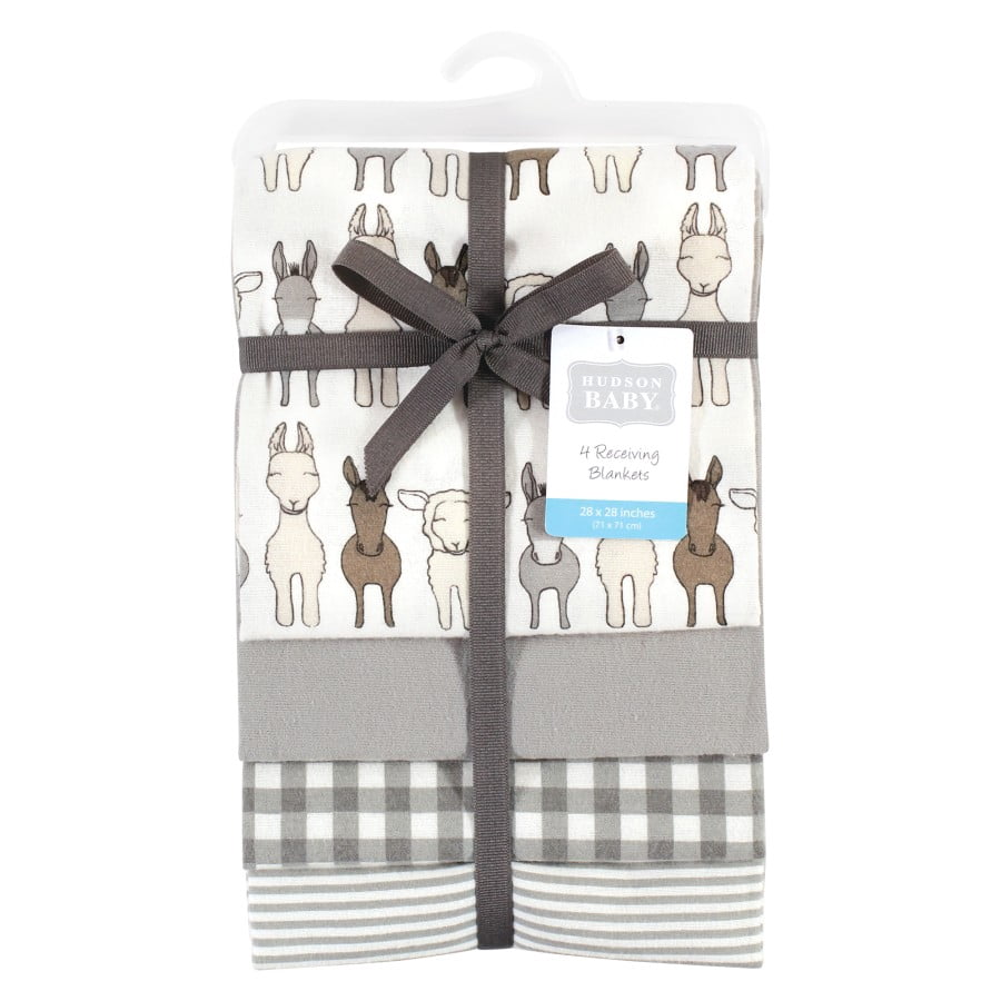 Hudson Baby Unisex Baby Cotton Poly Flannel Receiving Blankets, Farm Friends Cream, One Size