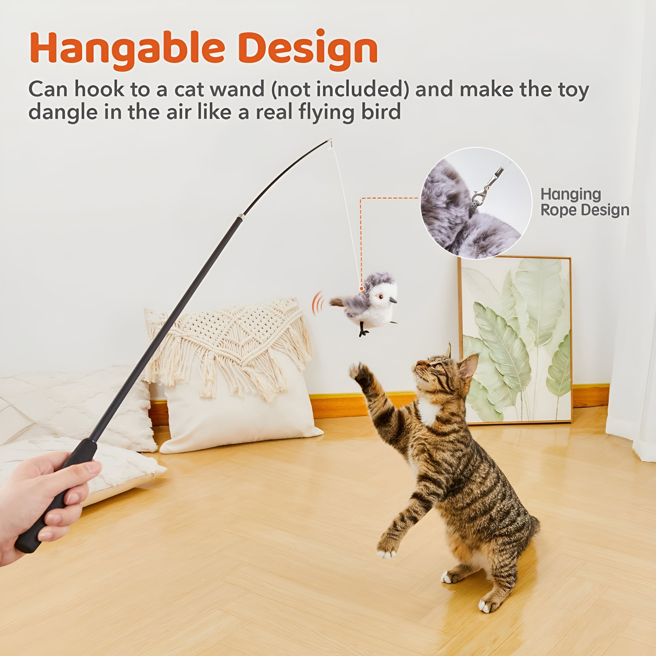 BESTSKY Cat Toys Flapping Bird (No Flying), Lifelike Sandpiper Chirp Tweet, Rechargeable Touch Activated Kitten Toy Interactive Cat Exercise Toys for All Breeds Cat Kicker Catnip Toys
