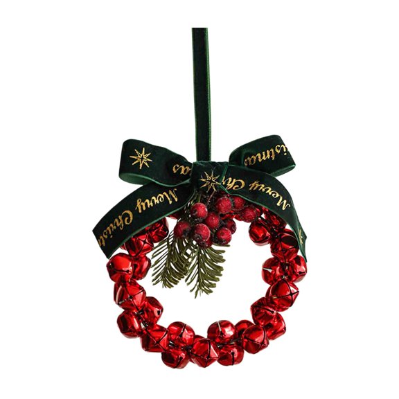 Christmas Chime Wreath With Connected Ribbon And Chimes Christmas Rattan Wreaths For Front Door Wall Door Holiday Seasonal Indoor Home Decoration String Beads for Doorway Easter Bowl Fillers Pig on A