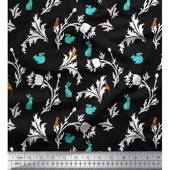 Soimoi Cotton Duck Fabric Leaves,Floral & Rabbit Animal Print Sewing Fabric Yard 42 Inch Wide