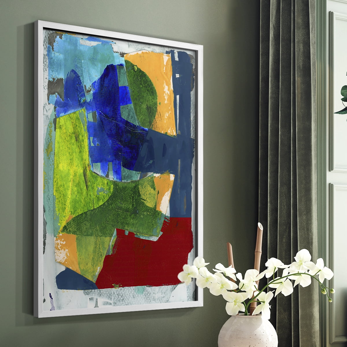 Brights Strokes II Framed Print in White Solid Wood Framed Print No Nail Hanging