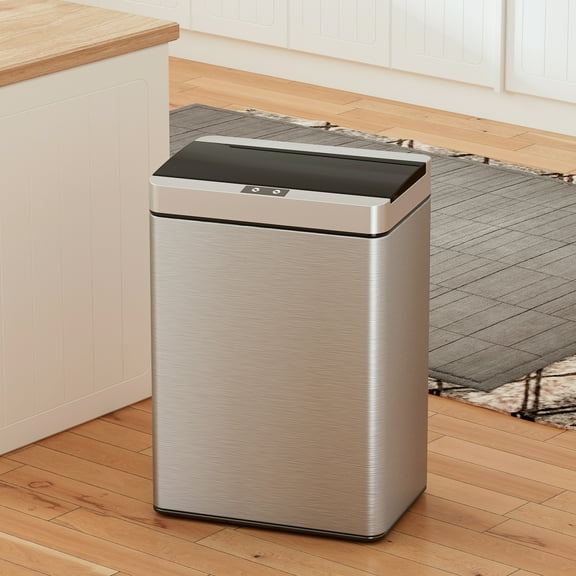 13 Gallon Trash Can Kitchen Trash Can with Lid High-Capacity Garbage Can Stainless Steel Trash Can Automatic Trash Can Motion Sensor Trash Bin for Kitchen Bedroom Bathroom Office
