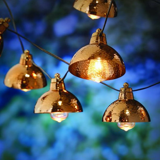 Better Homes Gardens 110 Volts 8 86 Feet 10 Count Clear Glass Incandescent Bulbs With Hammered Copper Hood String Lights For Outdoor And Indoor Use Walmart Com Walmart Com