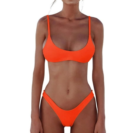 Yanyanz Bikini Sets for Women  Womens 2 Piece Brazilian Thong Bikini Sets High Cut Swimsuits Padded Neck Top Bathing Suits Swimwear Bikini  Women s Swimwear One Set Orange XL