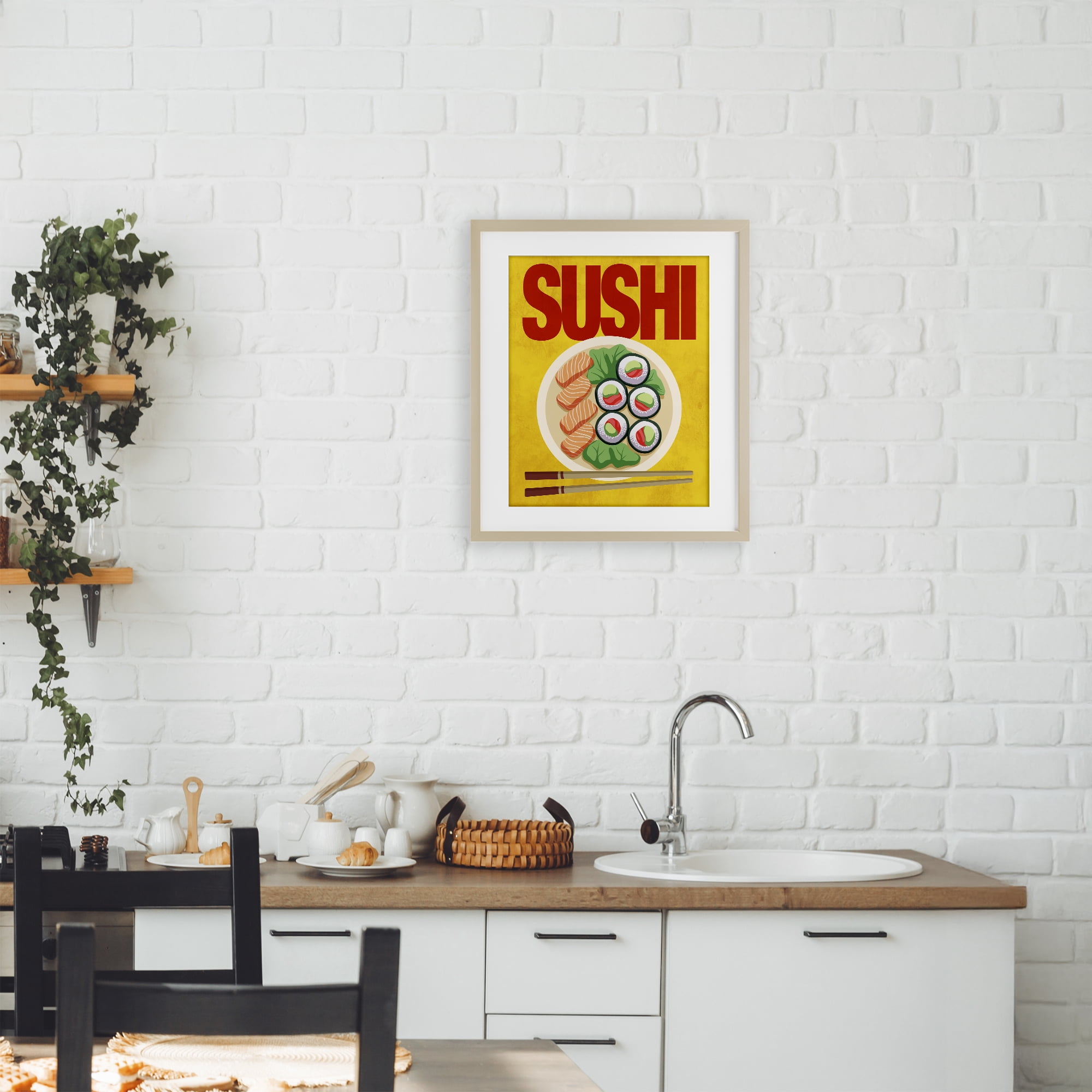 Stupell Industries Bright Sushi & Chopsticks Birch Framed Print Under Glass, design by Marcus Prime