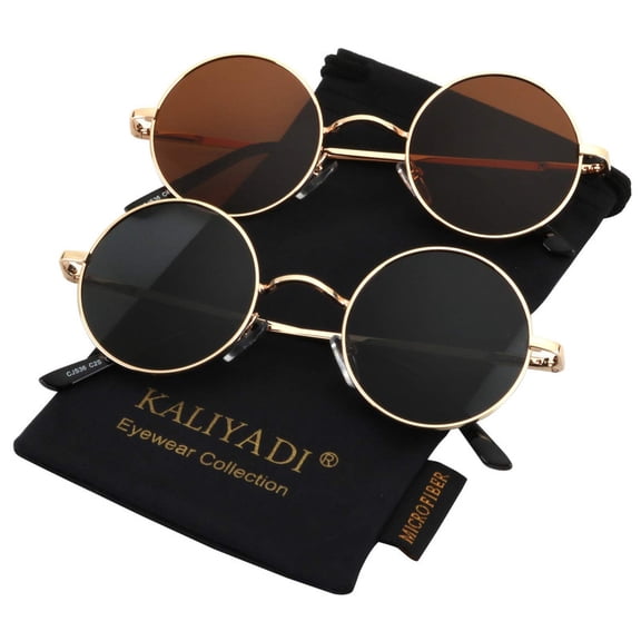 KALIYADI Polarized Round Sunglasses for Women Men Retro Metal Hippie Sun Glasses Circle Style