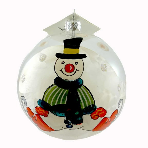 Laved Italian Ornaments SKATING SNOWMAN BALL Glass Transparent Christmas 42736