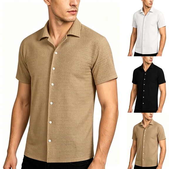 FRSASU Men's Button Down T-Shirts Casual Short Sleeve Super Stretch Wrinkle Free Comfortable Dress Shirt White