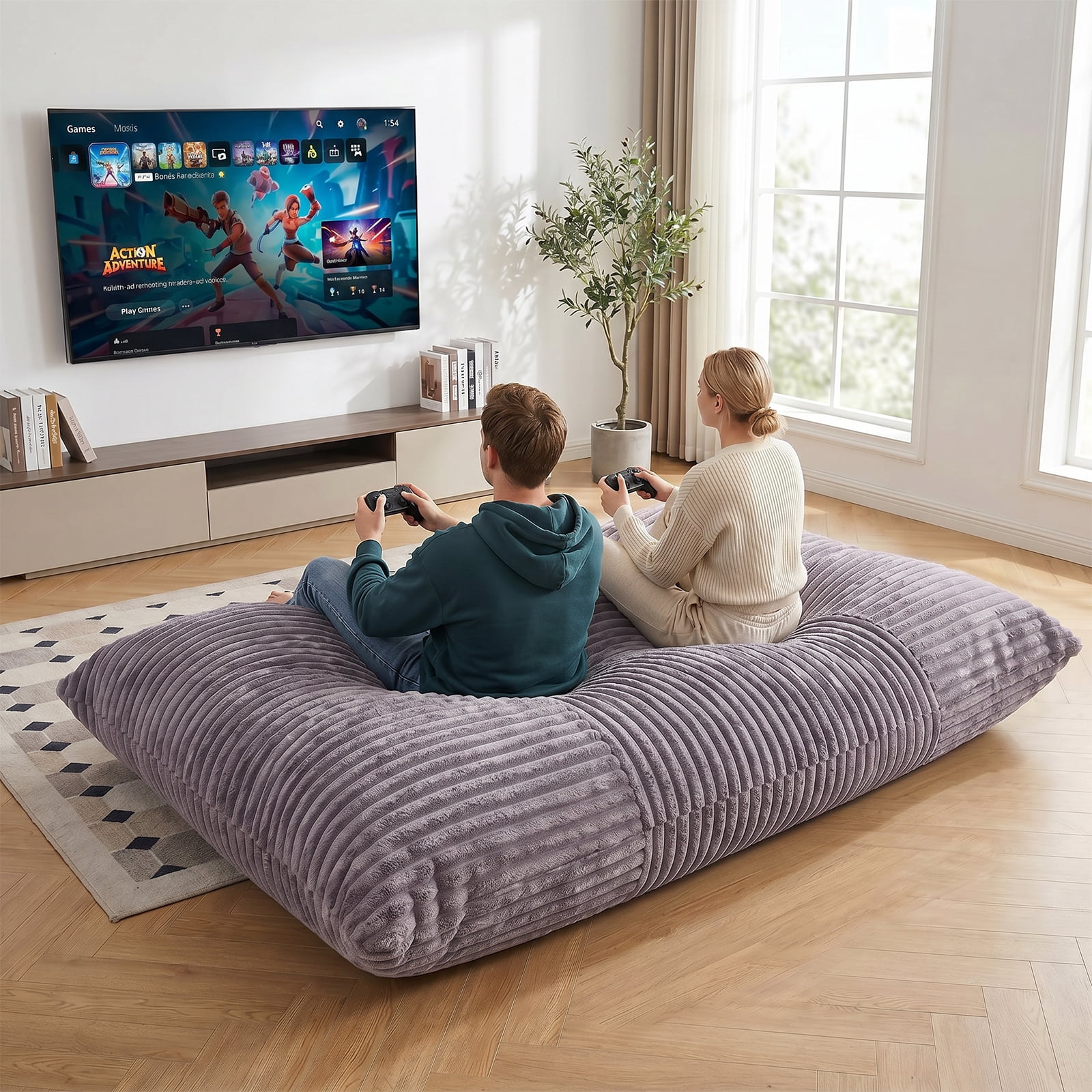 VIREO 3 in 1 Bean Bag Chair Giant Bean Bag Chairs Convertible Bean Bag Floor Cushion with Machine Washable Cover, Beanbag Chairs for Adult (Grey)