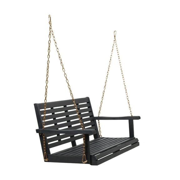 Acacia Wood Porch Swing, Slat Design for Breathability, Hand-Crafted Finish, 800lb Capacity, 8ft Chains Included